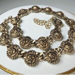 Royal Regal Euro Lion Head Antique Gold Necklace